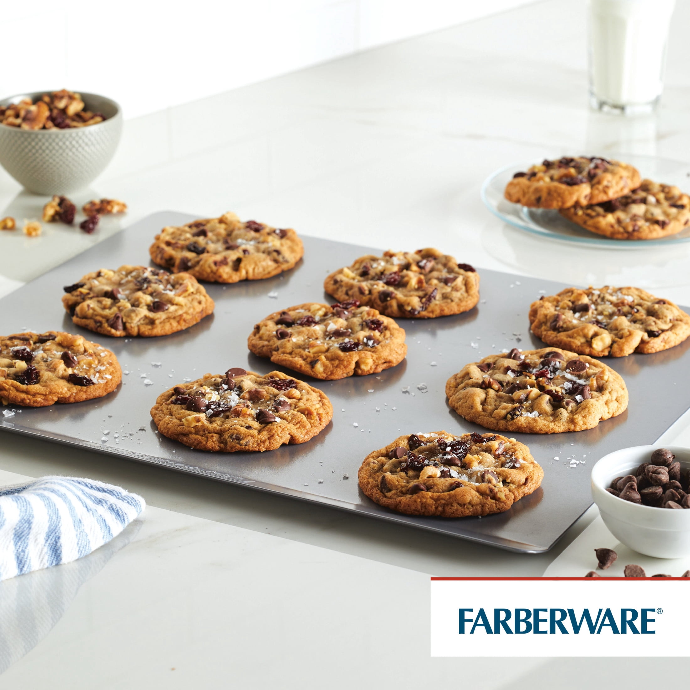 Farberware GOLDENBAKE 15.5x20 Inch Nonstick Jumbo Cookie Sheet, Dishwasher Safe and Oven Safe to 450°F, Light Gray