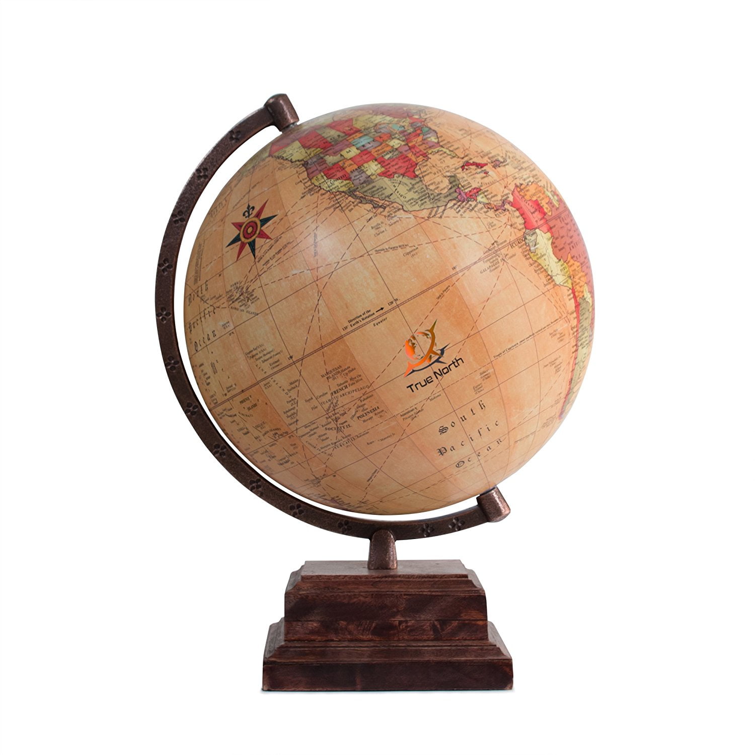 TRUE NORTH World Globe with Strong, Heavy Duty Stand