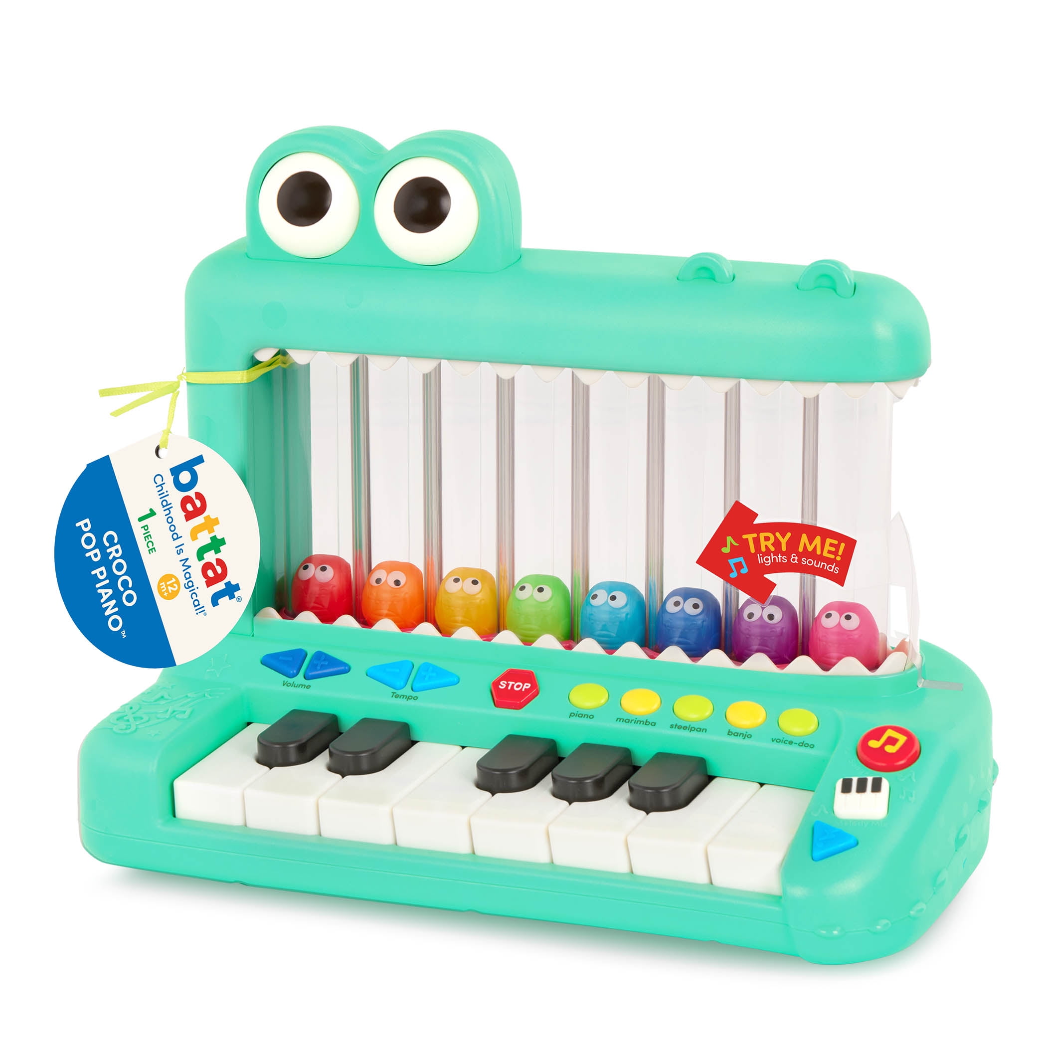 Battat Croco Pop Piano Toy Keyboard with Songs Sounds Lights