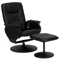 Flash Furniture Cason Massaging Adjustable Recliner with Deep Side Pockets and Ottoman with Wrapped Base in Black LeatherSoft