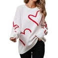 thumbnail image 2 of Women Valentines Day Sweater Long Sleeve Embroidery Heart Sweater Oversized Knitted Pullover Jumper Tops White L, 2 of 9