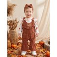 thumbnail image 2 of Cjfdfy Newborn Baby Girl Thanksgiving Outfit Turkey Print Long Sleeve Romper And Little Turkey Corduroy Overalls Pants Headband Set Infant Cute My First Thanksgiving Fall Winter Clothes 0-18M, 2 of 9