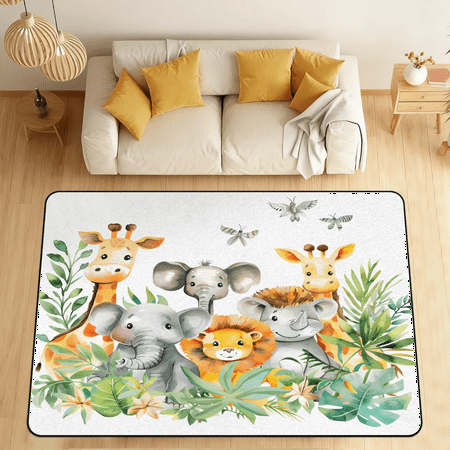 CURLYOOT Cute Elephant Giraffe Lion Area Rugs 5 x7 Washable Rug Large Living Room Rug Non Slip Indoor Floor Carpet for Dining Room Bedroom Home