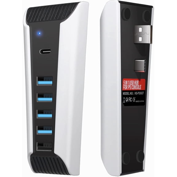 SHUWND 5 Ports USB Hub for PS5, 1 to 5 Splitter Expander HUB Adapter for Playstation 5