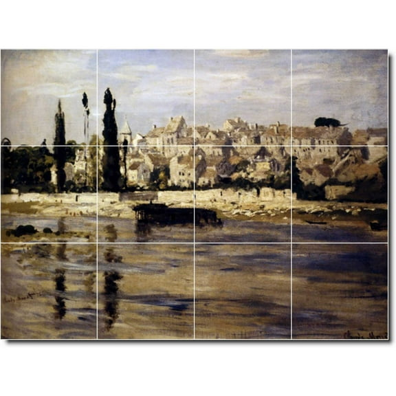 Ceramic Tile Mural-Claude Monet Waterfront Painting 111. 17" w x 12.75" h using (12) 4.25 x 4.25 ceramic tiles