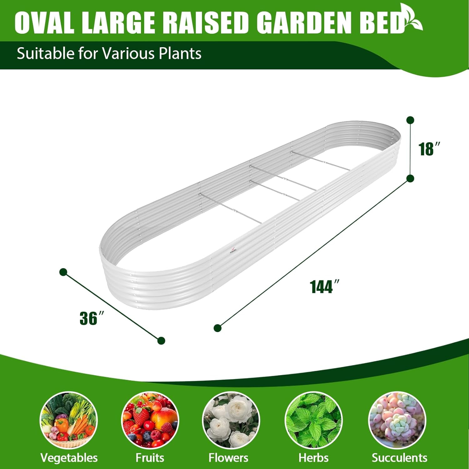 Anleolife 2 PACK 12x3x1.5 ft Galvanized Raised Garden Beds Outdoor, Oval Extra Large Metal Planter Box for Planting Vegetables Flowers Herb, Anti-Rust, Antique White