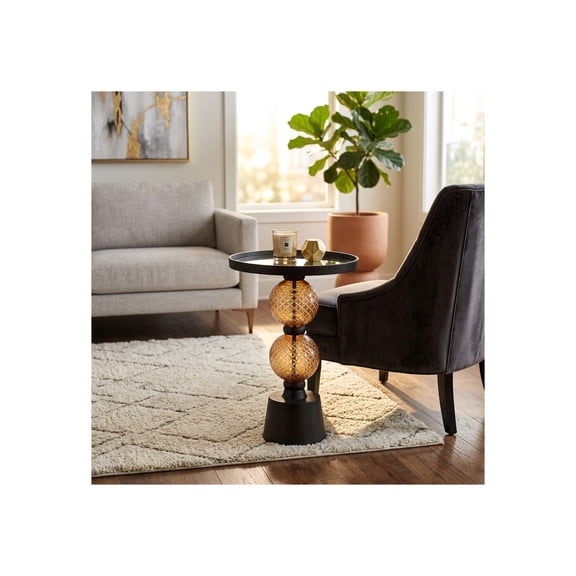 Sagebrook Home Modern Mirrored Top Side Table with Metal Base Contemporary Black and Gold Orb Accent Table