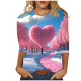 thumbnail image 2 of VKOYWKM Womens Valentine's Day T-Shirts 3/4 Sleeve Love Heart Graphic Tees Casual Spring Tops Hoiday Crew Neck Loose Fit Valentine T-Shirts, 2 of 5