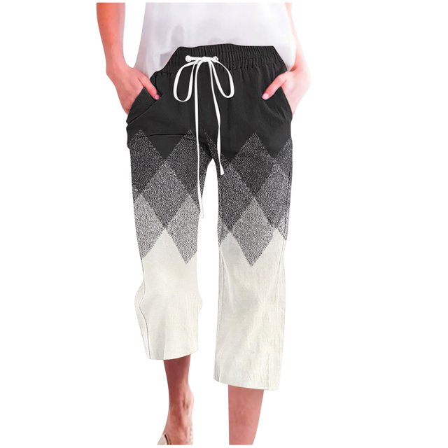 FAIWAD Pantalons Capri en Lin pour Femmes, Poches Larges, Taille Élastique