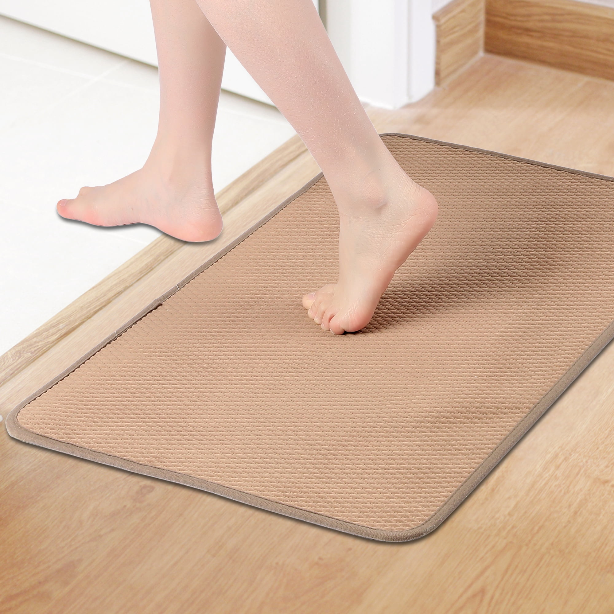 Unique Bargains Bathroom Mat Soft Absorbent Bath Rugs Brown 16" x 24"