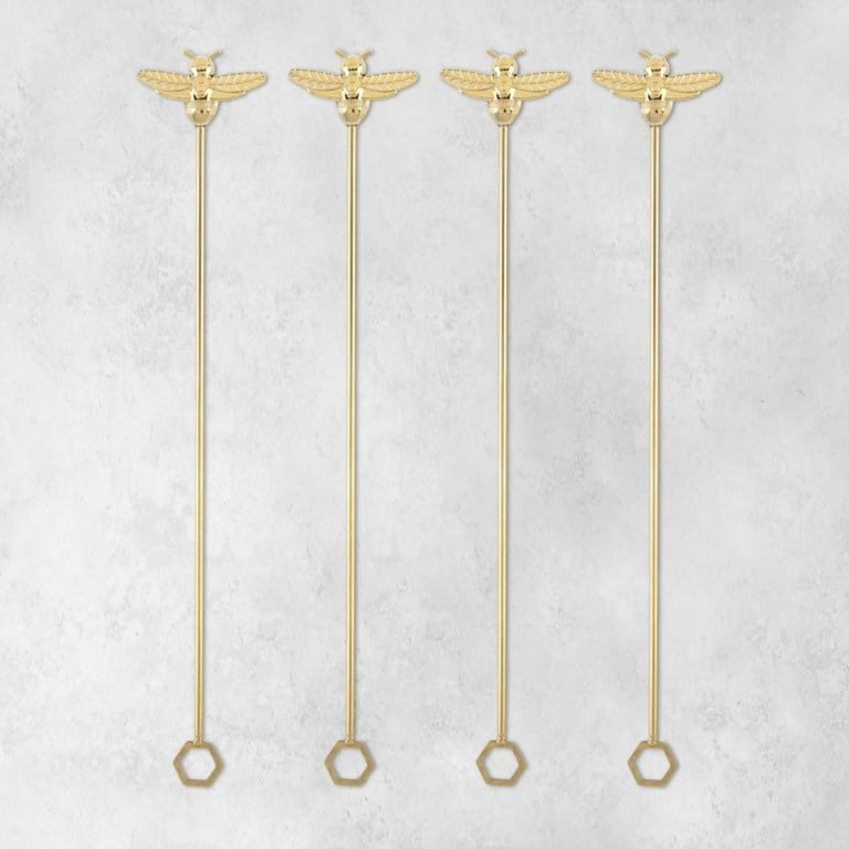 Twine Bee Stir Sticks, Gold Bumble Bee Swizzle Sticks, Stainless Steel  Drink Stirrers, Gold Plated Cocktail Accessories, Highly Detailed, Set of 4