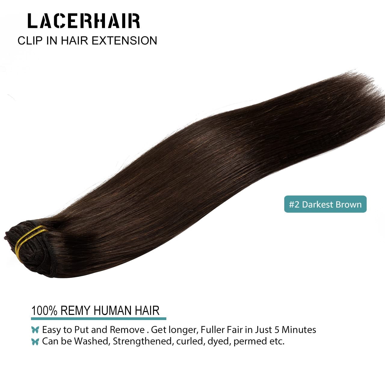 Lacer Hair Extensions Clip in Human Hair, 18 Inch 140g 7pcs Clip in Hair Extensions Real Human Hair, Warm Dark Brown Human Hair Extensions Clip Ins Double Weft