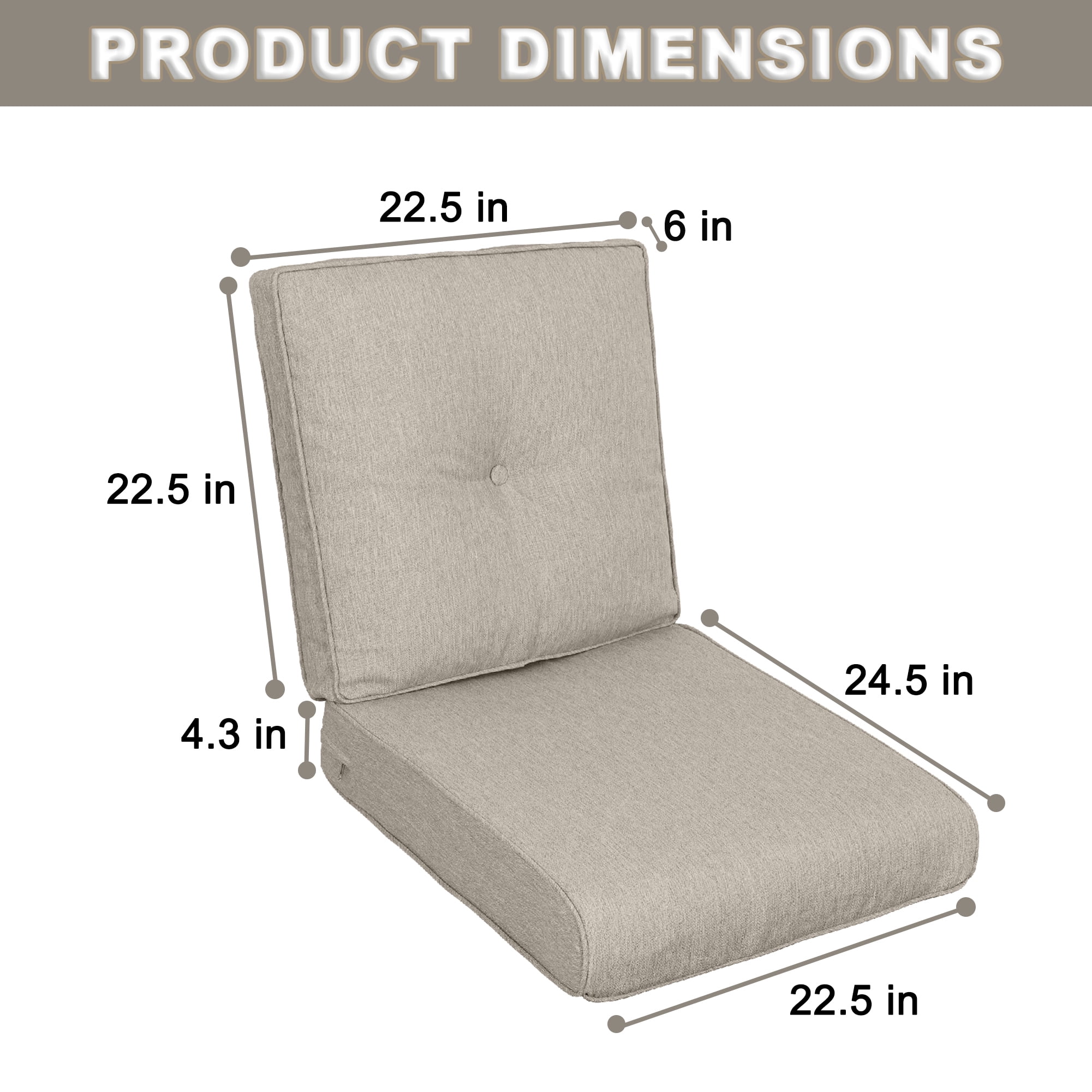 Only choice Patio Chair Cushion Deep Seat Patio Chair Cushion 22 x 24 x 4 Inch Set of 2,Outside High Back  Cushion for Outdoor Glider Rocking Chairs Loveseat Couch (BeigeBrown)