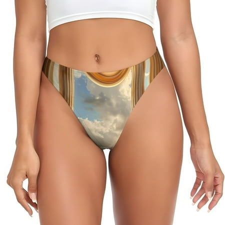 Qokaie Golden Drapes Pillars Clouds Printed Women s Cotton Thong Underwear  Sexy Breathable Panties G-string-Large