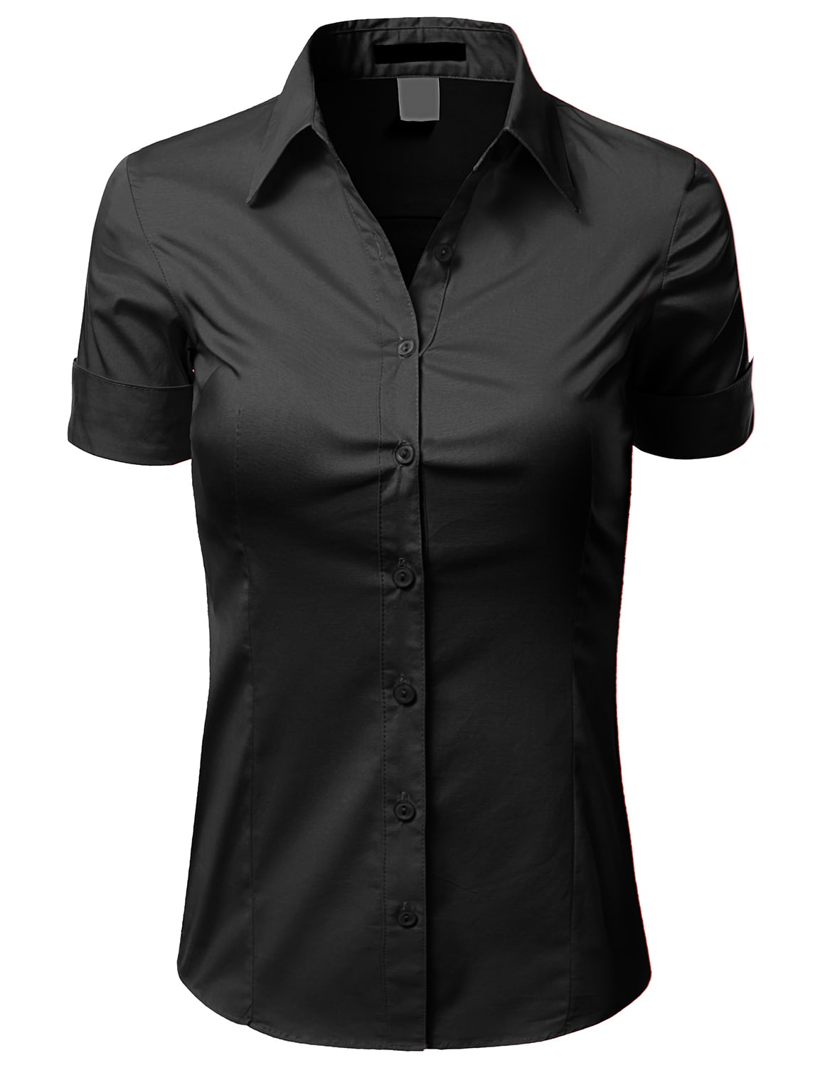 Doublju Women's Short Sleeve Cotton Spandex Button Down Shirt - Walmart.com