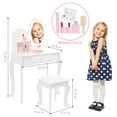 thumbnail image 6 of Juiluna Girls' Vanity Set with Light and Mirror, Makeup Table and Stool for Kids, Wood Dressup Playset for 4-9, White/Pink, 6 of 8