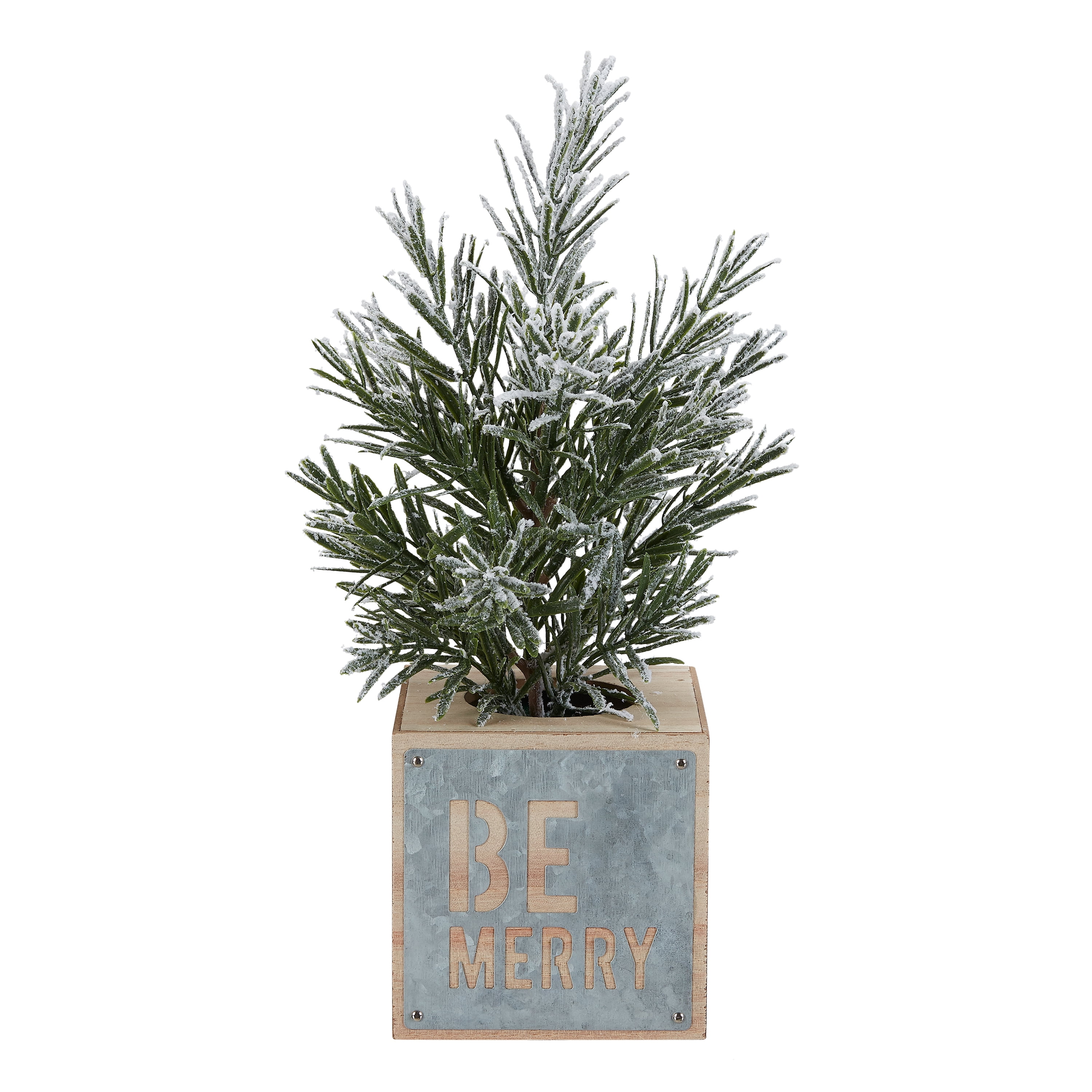 Holiday Time Rosemary Tree in Die Cut Be Merry Box Christmas Decoration