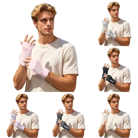 Ticikt Ice Silk Sun Protection Gloves, Half‑Finger Breathable UV‑Protection Thin Gloves for Men Women Summer,Pink