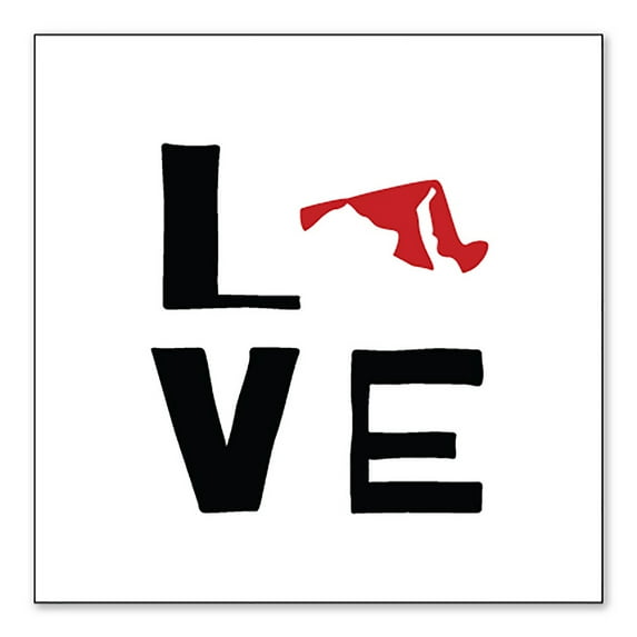 DistinctInk Custom Bumper Sticker - 10" x 10" Decorative Decal - White Background - Maryland - Love Black & Red