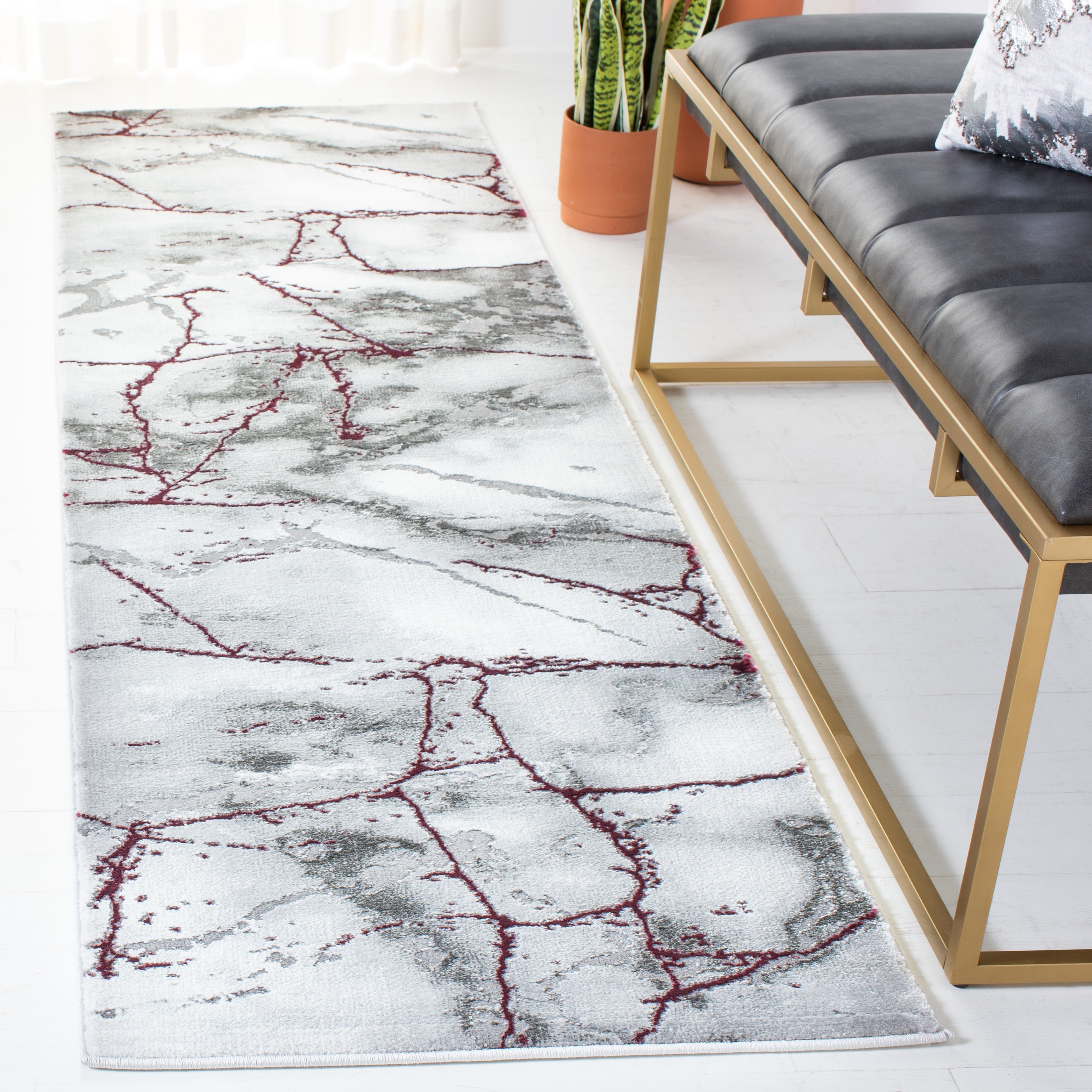 SAFAVIEH Craft Paul Abstract Runner Rug, Grey/Wine, 2'3" x 16'