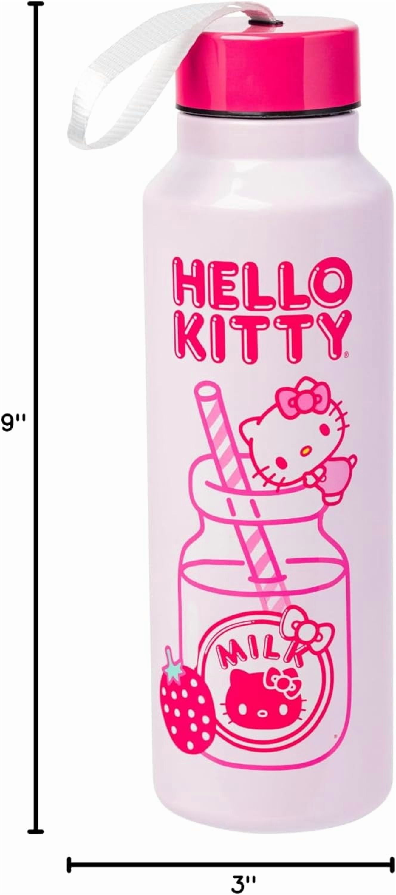 Silver Buffalo Hello Kitty Kawaii Strawberry Milk Pink Stainless Steel Water Bottle with Strap, 27 Ounces