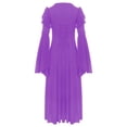 thumbnail image 4 of iiniim Girls Medieval Renaissance Princess Clothes Kid Long Bell Sleeve Retro Dress Purple 8, 4 of 6