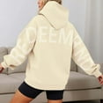 thumbnail image 2 of Tiweut Women's Hoodies Hoodies Elegant Hooded Long Sleeve Letter Print Sweatshirt Basic Sweatshirt with Hood Tops Beige,L, 2 of 7
