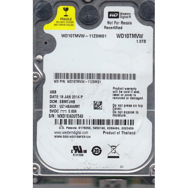 WD10TMVW-11ZSMS1, DCM EBMTJHB, Western Digital 1TB USB 2.5 Hard Drive ...