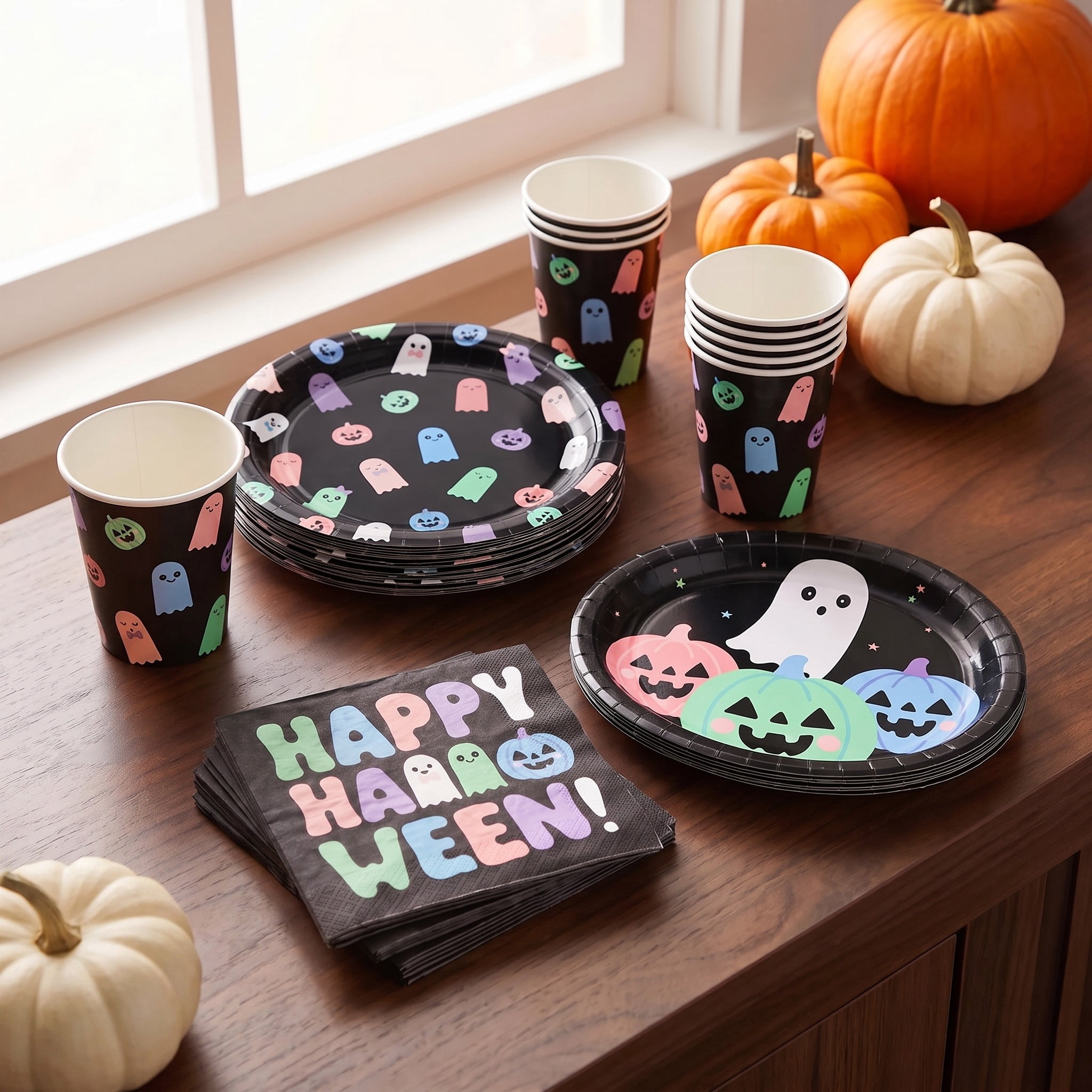 Jack-o'-Lantern Disposable Paper Napkins, Multicolor, 6.5" x 6.5", 16 Count, Halloween by Way To Celebrate