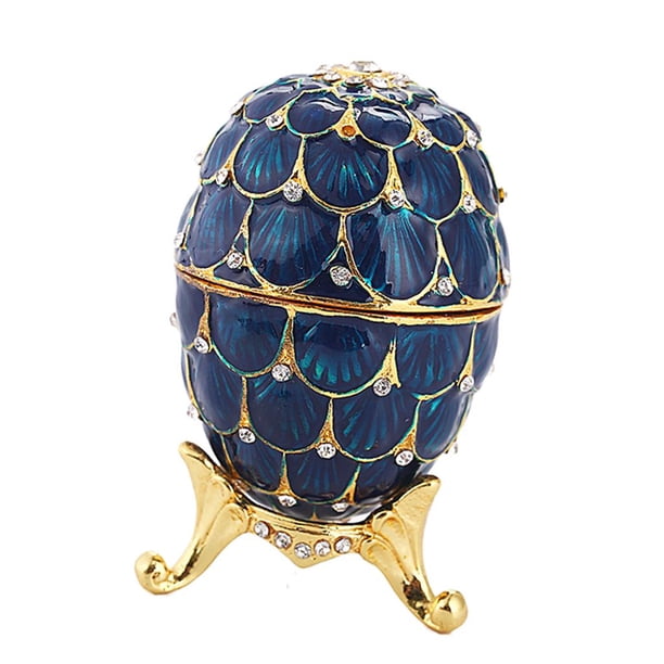 Joyero con forma de huevo de Pascua con cristales y cierre magnético Azul oscuro