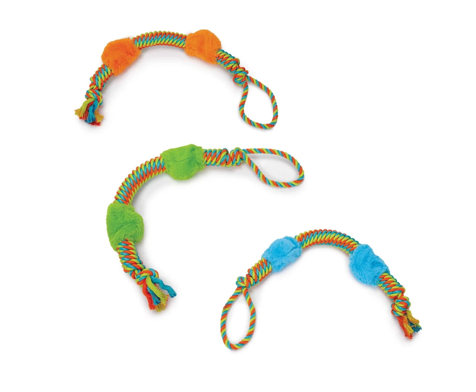 Large Breed Interactive 29 Inch Dog Rope Toy Bright Durable Double Plush Squeak (Full Set - All 3 Toys)