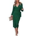 thumbnail image 3 of Gvmfive Women Elegant V Neck Wrap Long Sleeve Bodycon Knit Midi Dress, 3 of 4