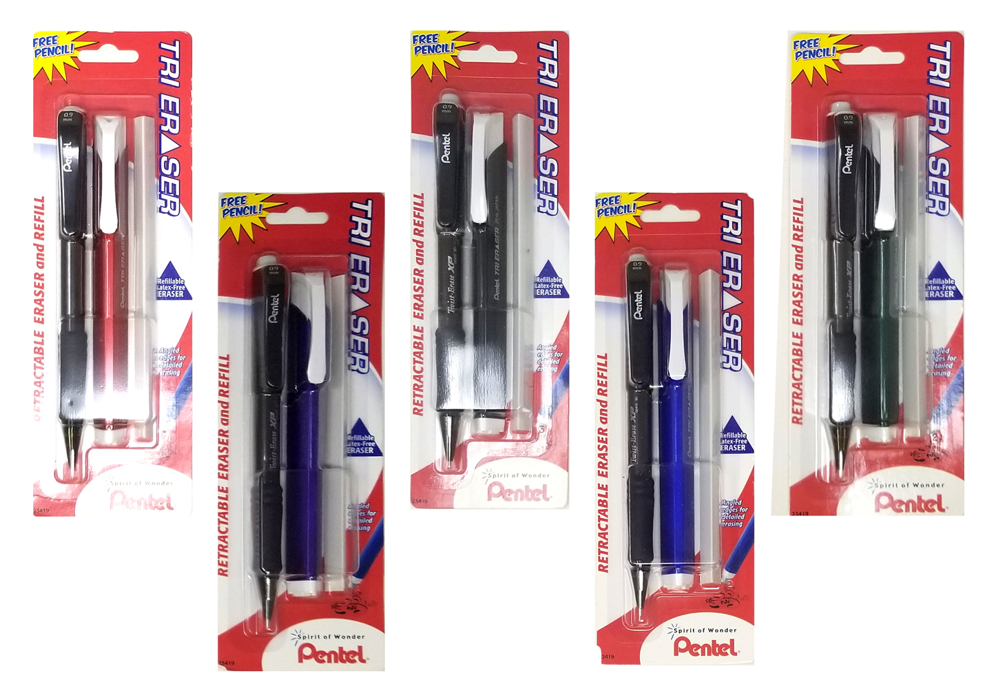 Pentel Tri Eraser, Retractable Eraser and Refill 5 pack