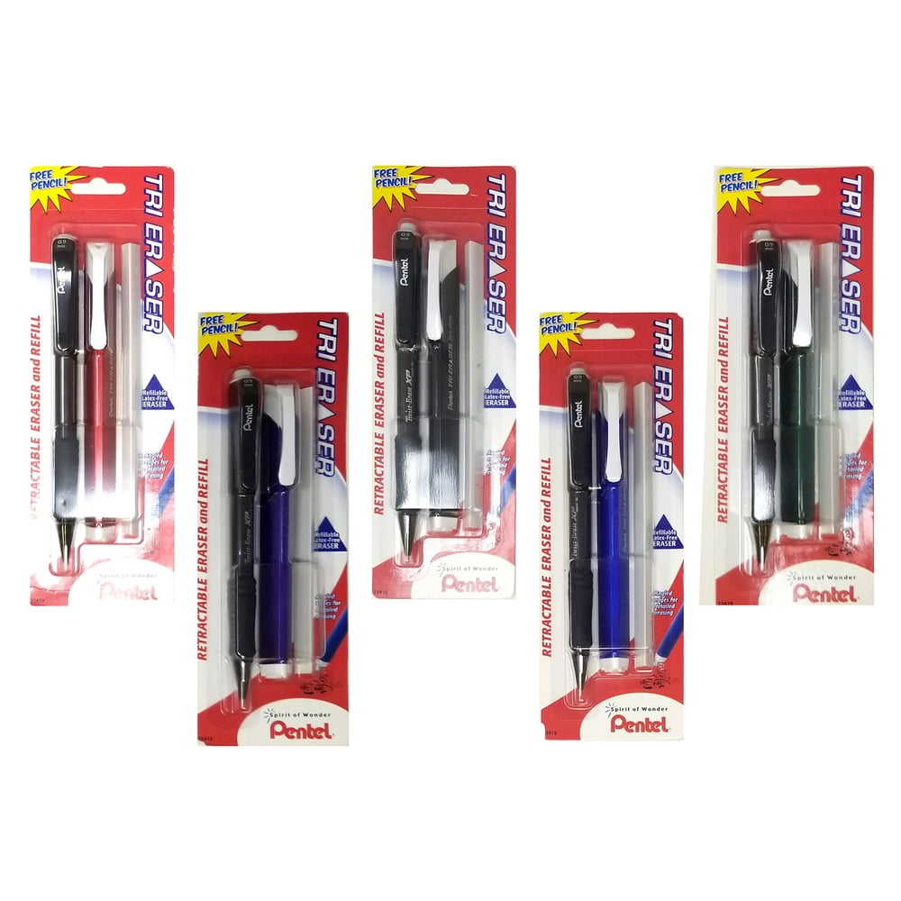 Pentel Tri Eraser, Retractable Eraser and Refill 5 pack
