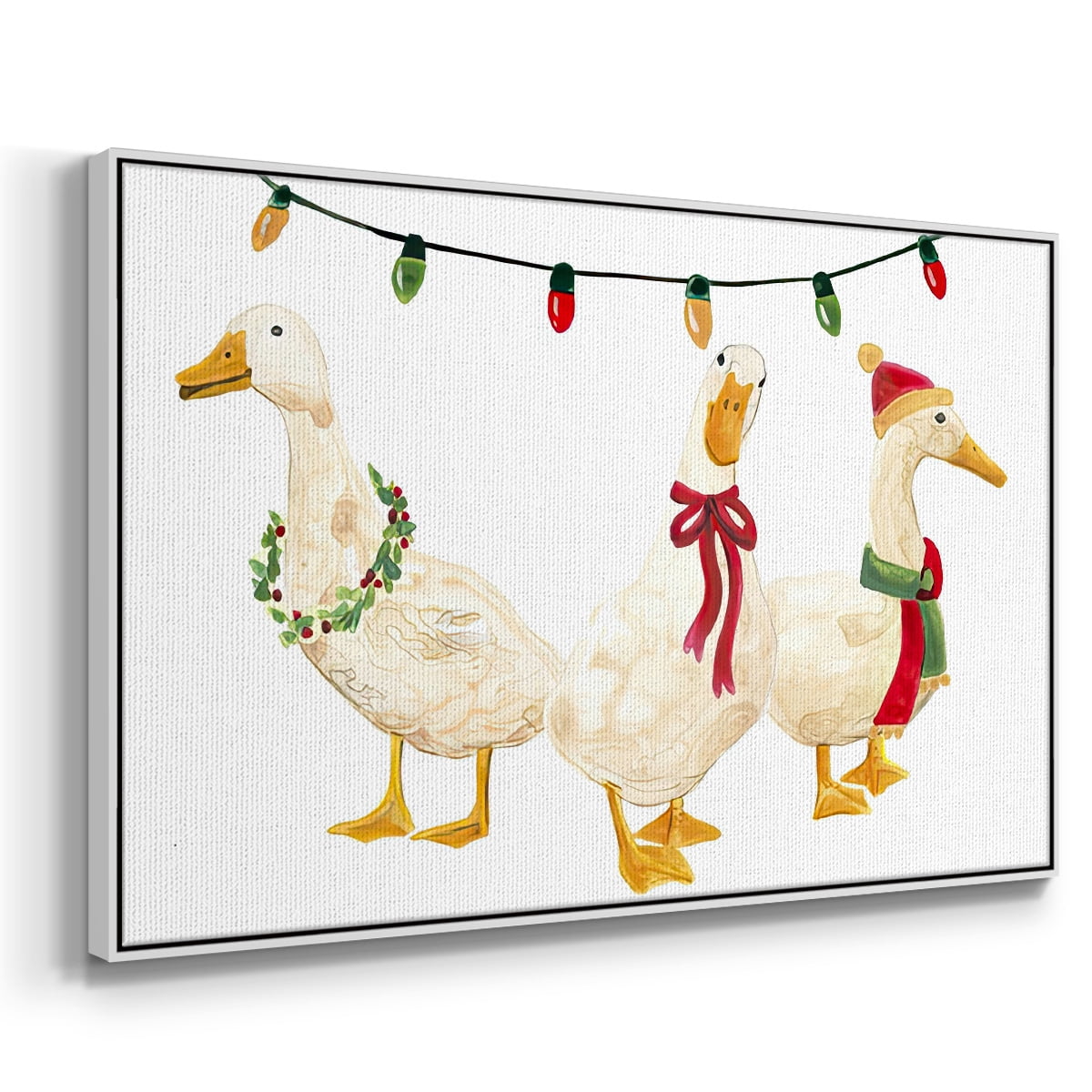 Merry Quackmas Collection A - Framed Gallery Wrapped Holiday Canvas - 17 x 25 - White Frame