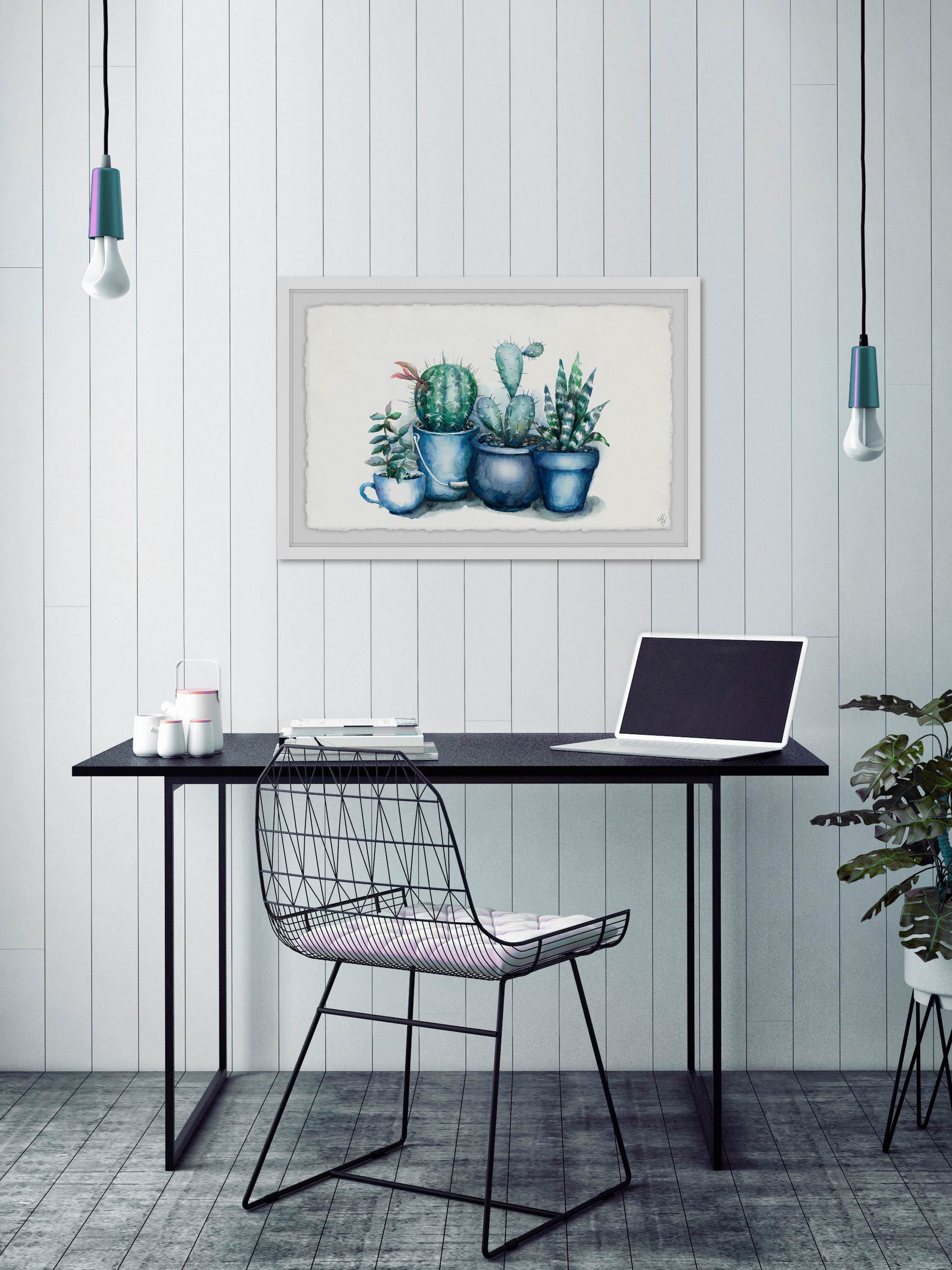 Kitchen Cacti Framed Painting Art Print, 30.00" x 1.50"