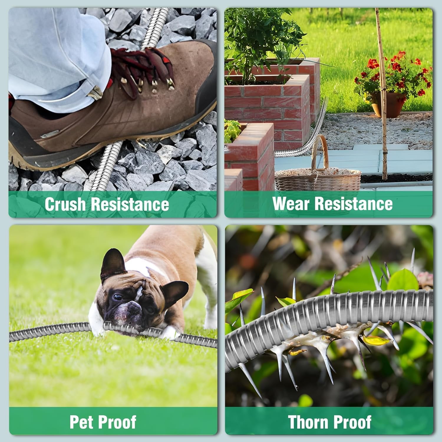 75Ft Metal Garden Hose durable stainless steel Water Hose, flexible, lightweight hose is resistant to kinks and tangles.With 10-way nozzle, strong 3/4” metal fittings, and a Stop Valve.