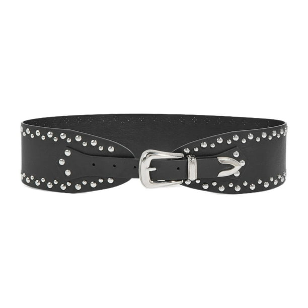 Cinturón punk rock ajustable para mujeres y hombres con hebilla de metal. Negro