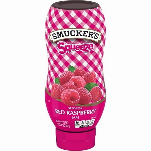 Smucker's Squeeze Seedless Red Raspberry Jam, 20 oz Squeezable Bottle (Pack of 4)
