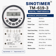 TM-619-3 sinotimer Multipurpose Programmable Digital Timer With Remove Battery Input 24V