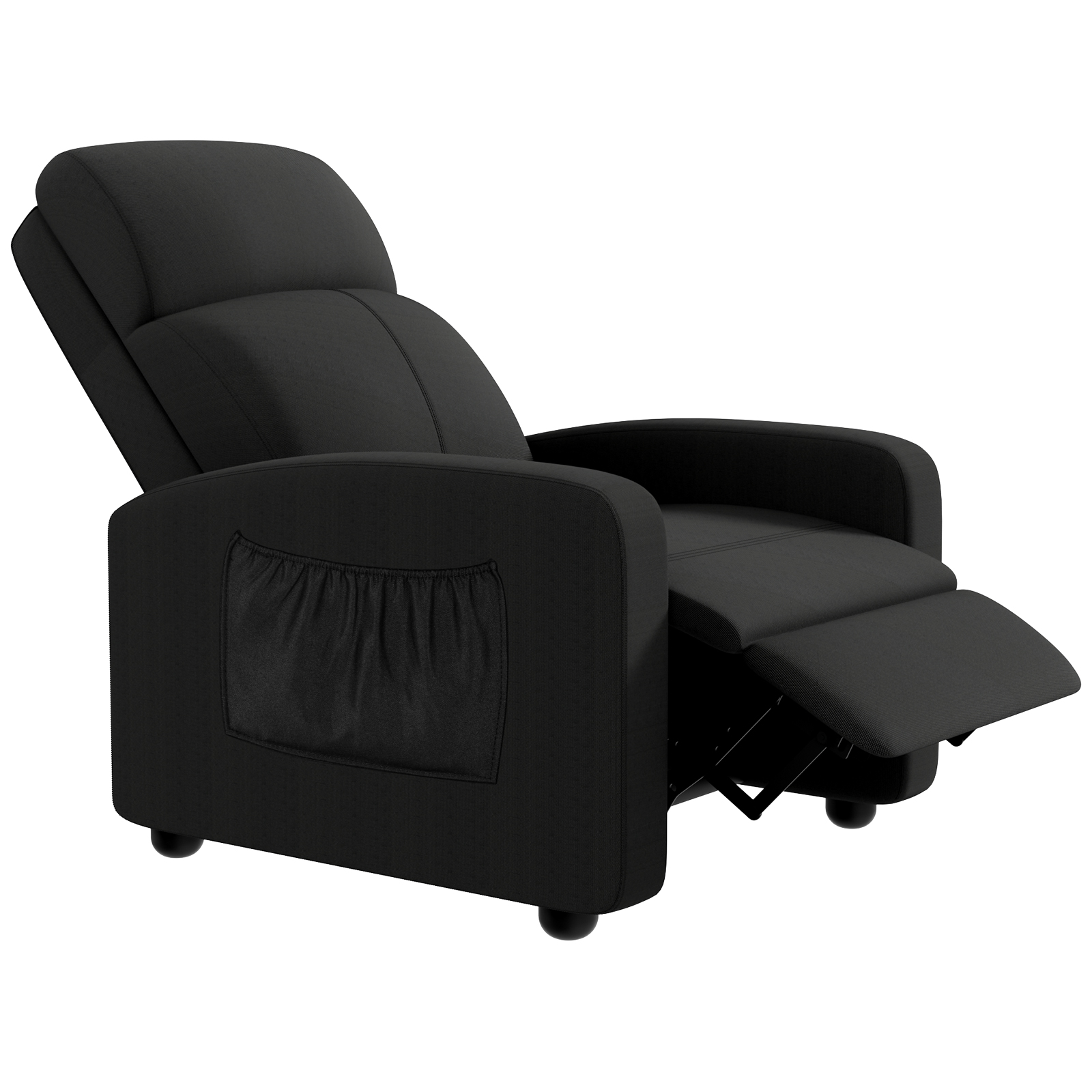 Arlopu Fabric Recliner Chair, Single Reclining Chair Home Theater Seating with Side Pocket, Adjustable Backrest and Footrest, Ergonomic Lounge Chair for Living Room, Black