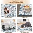thumbnail image 6 of Coffee Mat for Countertops, Floral Leaves Blue Dish Drying Mat 2 Pcs for Kitchen Coffee Bar Accessories, Coffee Maker Espresso Machine Dish Rack Hide Stain Rubber Backed 12x19in, 6 of 6