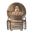 thumbnail image 2 of BZSMCE 6Pcs Drink Coasters With Holder 3.94Inch Cut Chicken Baby Stand on Basket Creative Coil Coaster Coasters Colors Absorbent Coasters for Drinks Coasters Set Thicken Heat for Home Table, 2 of 7