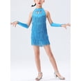 thumbnail image 6 of Doomiva Kids Girls Sequins Tassel Latin Ballroom Dance Dress Fringe Figure Skating Dress with Gloves Dancewear Sky Blue 13-14, 6 of 7