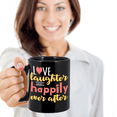 thumbnail image 2 of Hapiness Lovers Mugs, Love Laughter and Happily ever after - Funny Black Porcelain Coffee 11 oz…, 2 of 5