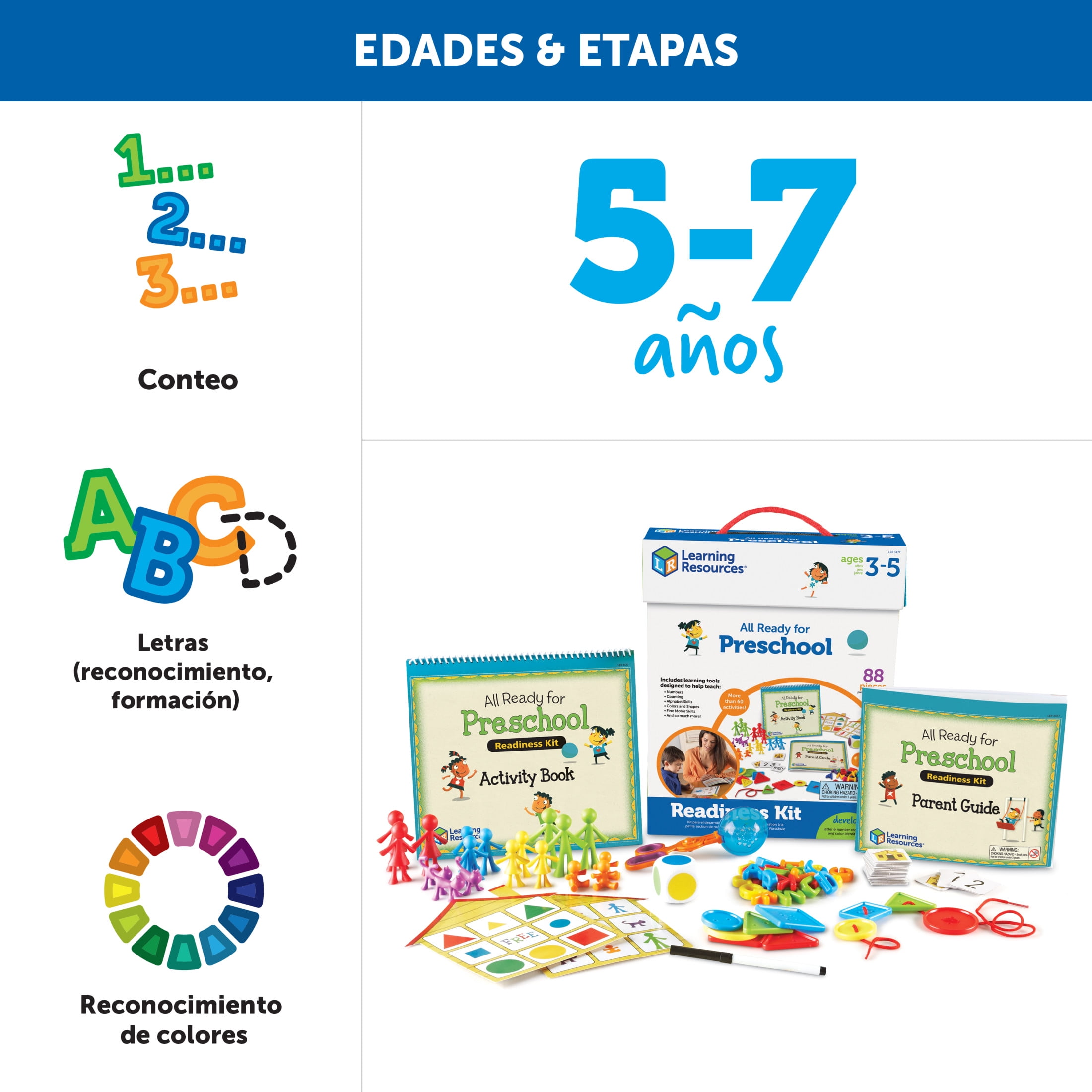Learning Resources All Ready for Preschool Readiness Kit, Girls and boys,60 Activities Set, Ages 3+