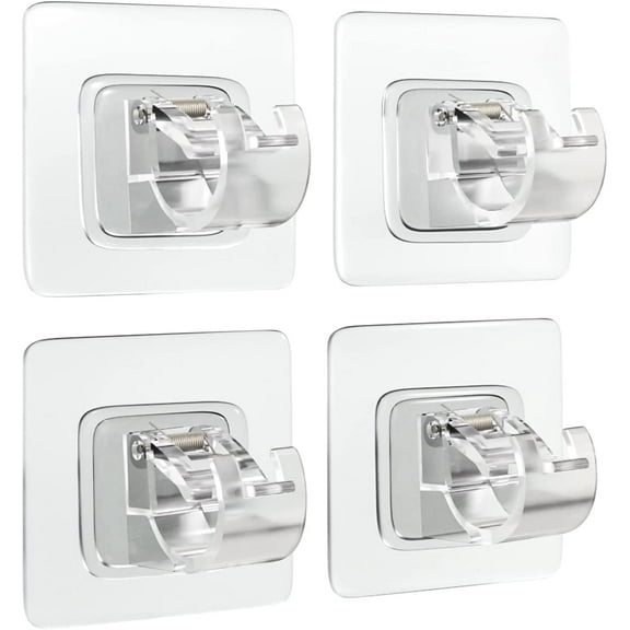 No Drill Curtain Rod Bracket, Self Adhesive Curtain Rods Holders, 4 Pack Transparent Curtain Rod Hooks Hangers for Wall,No Drilling for 5/8 to 7/8 In Drape Poles