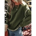 thumbnail image 3 of Sweaters for Women Solid Crewneck Loose Fit Long Sleeve Contrast Cable Knit Pullover Sweater Jumper Tops  Green XL, 3 of 6