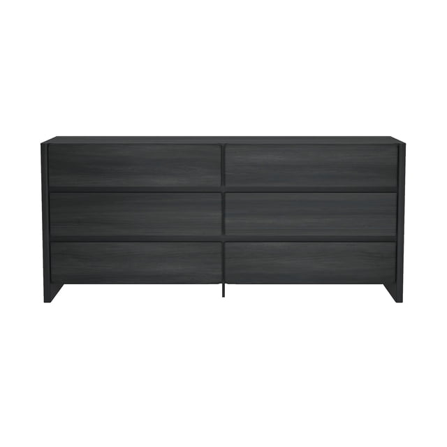 Linda Commode Moderne Double Grand de 72 Pouces en Gris Anthracite (6 Tiroirs)