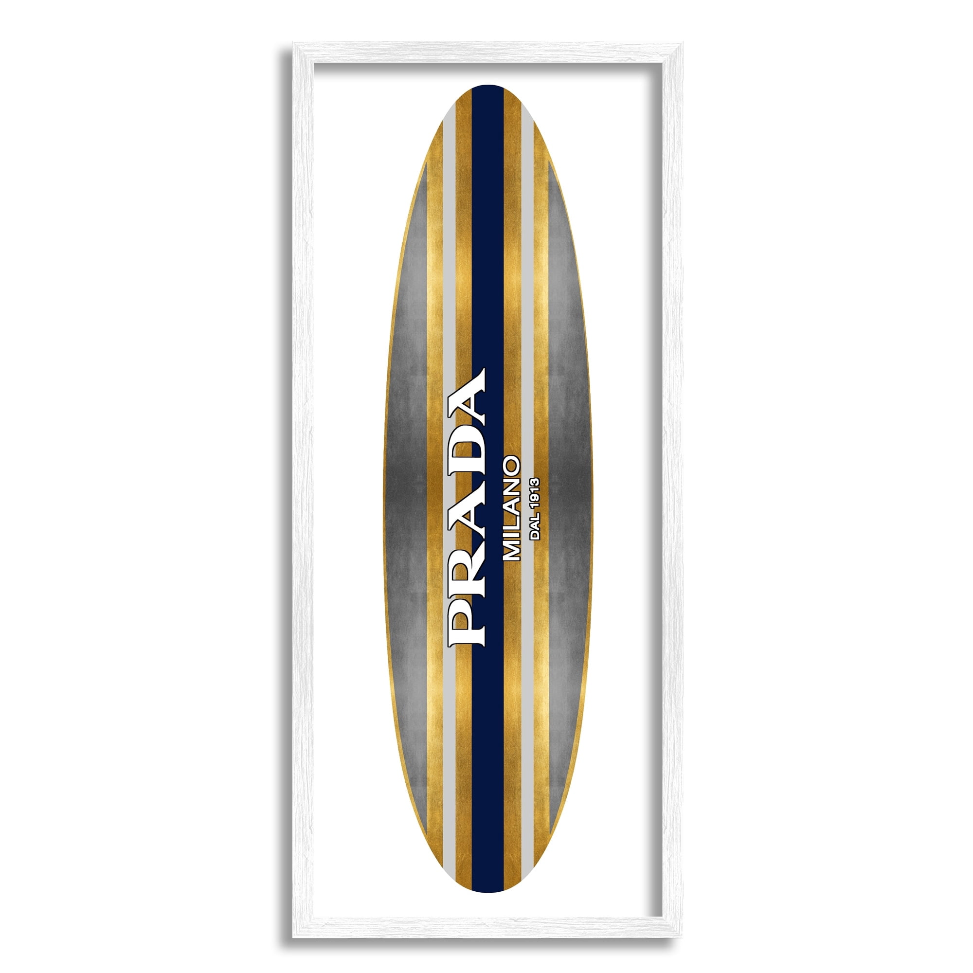 Stupell Industries Striped Glam Fashion Designer Logo Surfboard Framed Wall Art, 13 x 30, Design by Madeline Blake